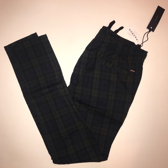 Pacsun Mens Black Plaid Skinny Joggers 
